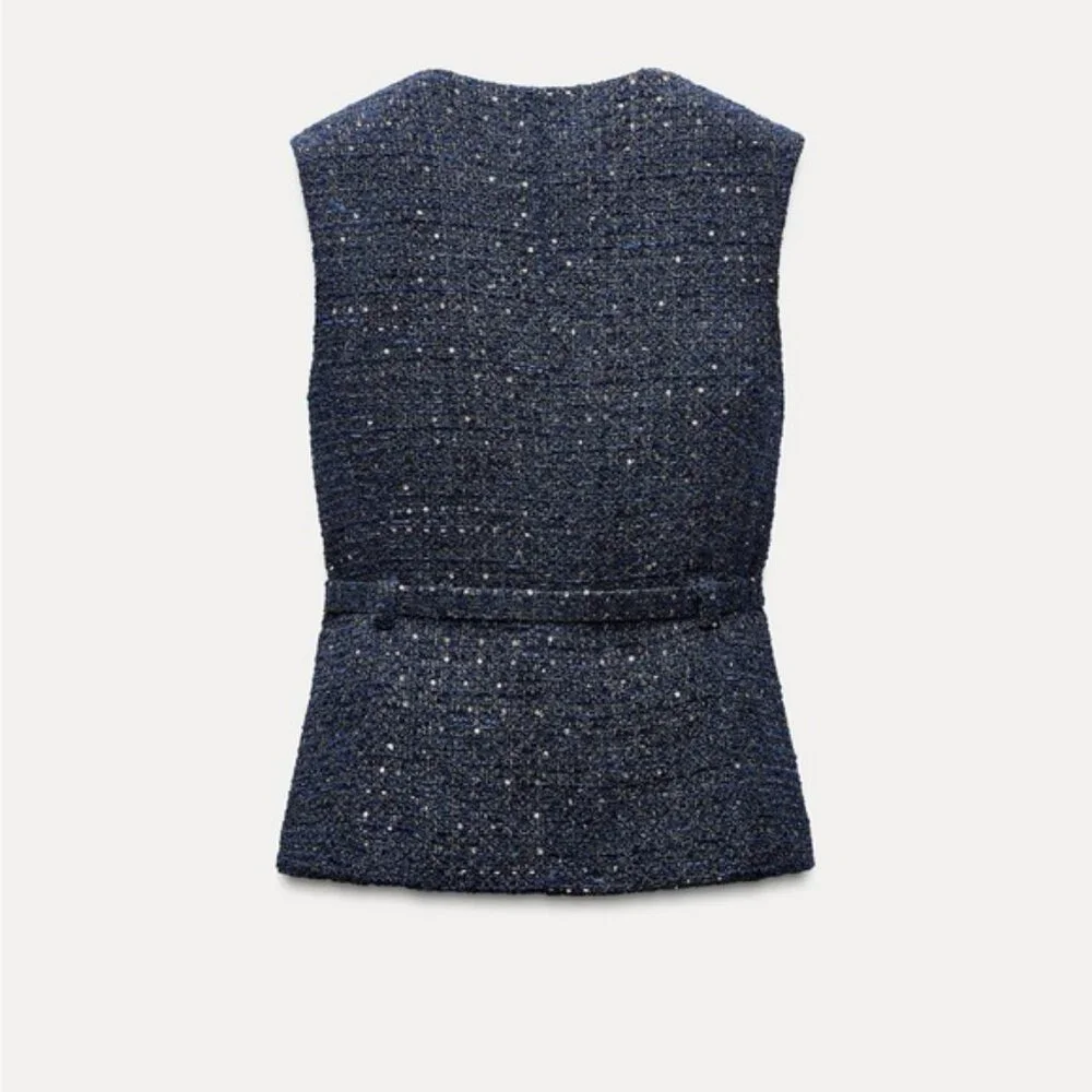 ZARA BELTED SEQUIN STRUCTURED VEST - Picture 6 of 8